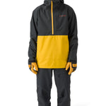 Flylow Knight Anorak Jacket - A black jacket with a yellow chest panel and hood, featuring a zipper down the front.