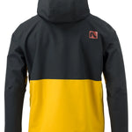 Flylow Knight Anorak Jacket - A black jacket with a red logo on the upper right side, featuring a hood and zippered pockets.