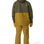 Flylow Knight Anorak Jacket - A dark green jacket with a hood and zippered pockets, featuring a small logo on the upper right side.