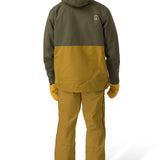 Flylow Knight Anorak Jacket - A dark green jacket with a hood and zippered pockets, featuring a small logo on the upper right side.