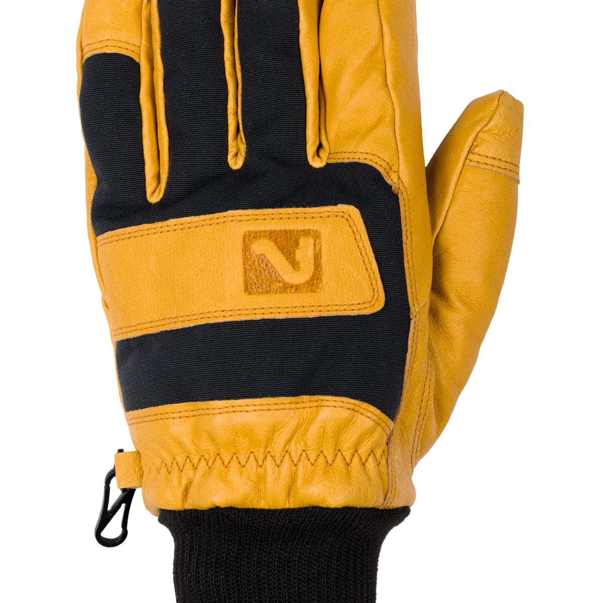 Flylow Magarac Glove - A tan glove with a black strap and a logo on the wrist, featuring a textured palm and thumb.