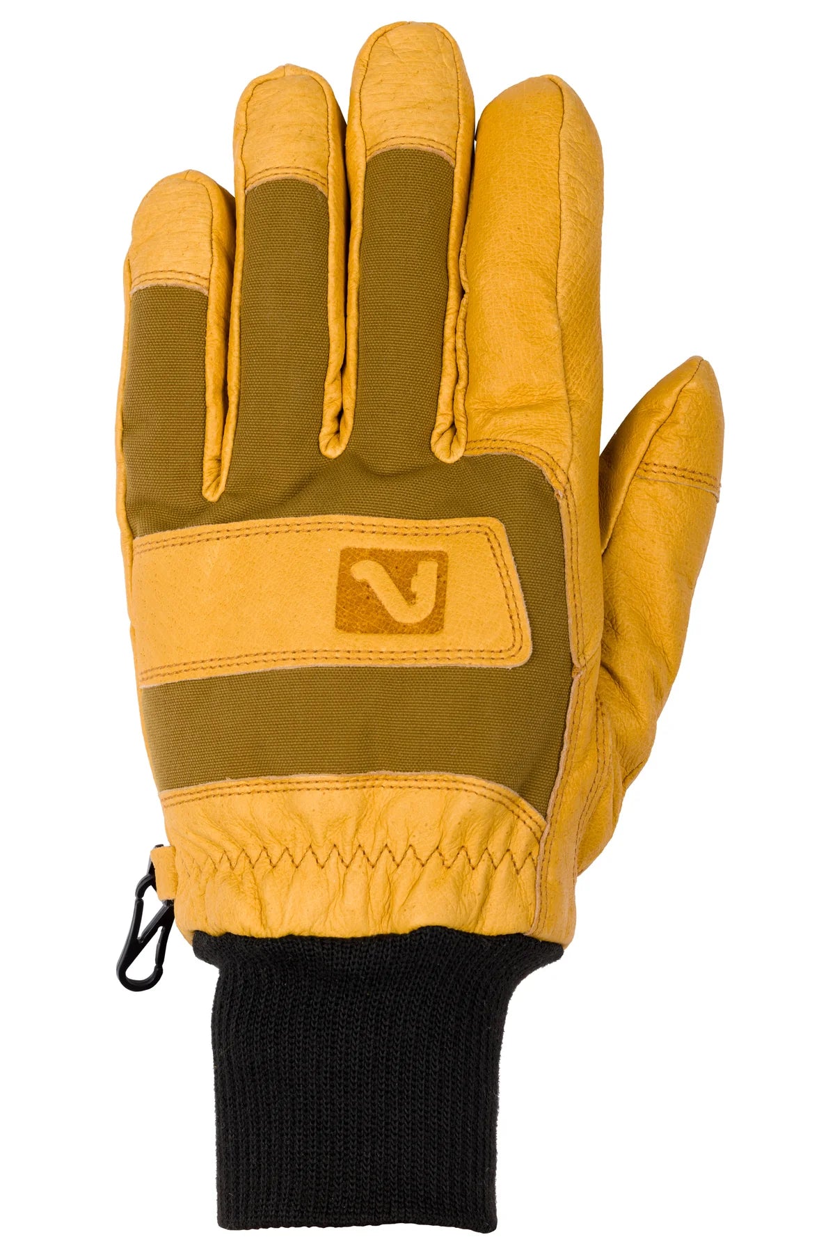 Flylow Magarac Glove 2025 - A tan glove with a brown leather palm and thumb, featuring a distinctive "FLYLOW" logo on the wrist strap.