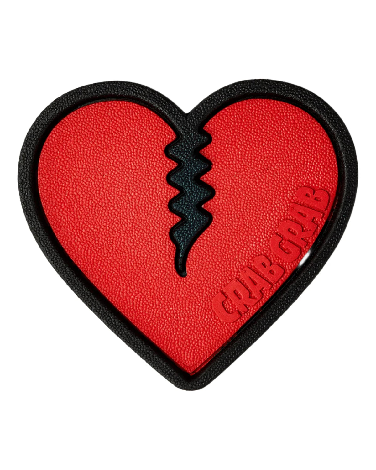 Crab Grab Mega Heart Stomp Pad 2025 - Red heart-shaped pad with a black jagged line down the middle and "CRAB GRAB" embossed in red on the bottom right side.