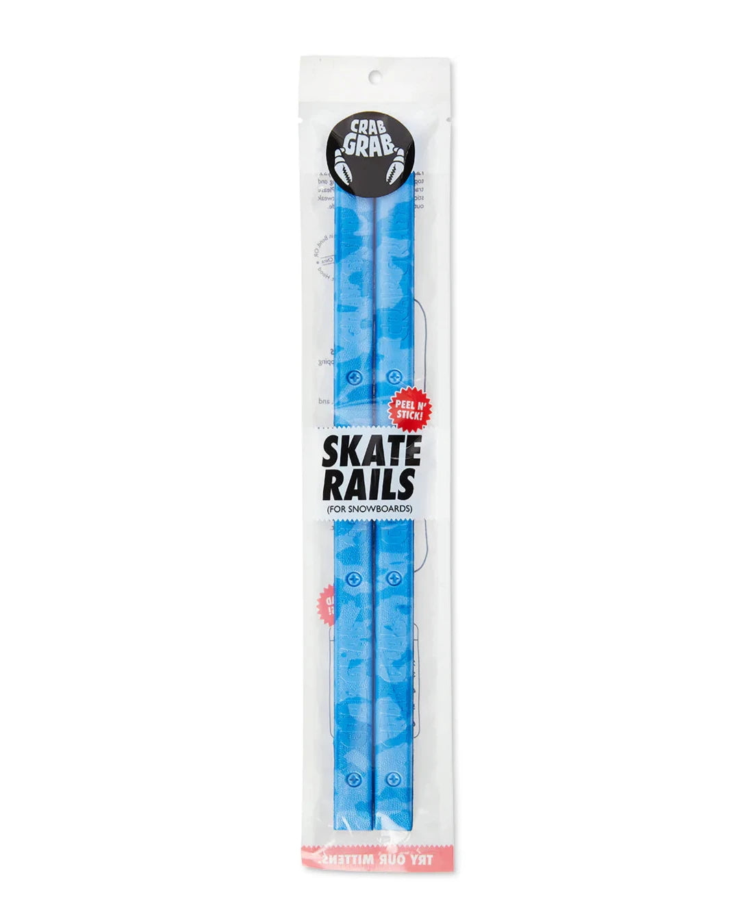 Crab Grab Skate Rails - Blue snowboard rails with a repeating pattern of blue crab silhouettes.