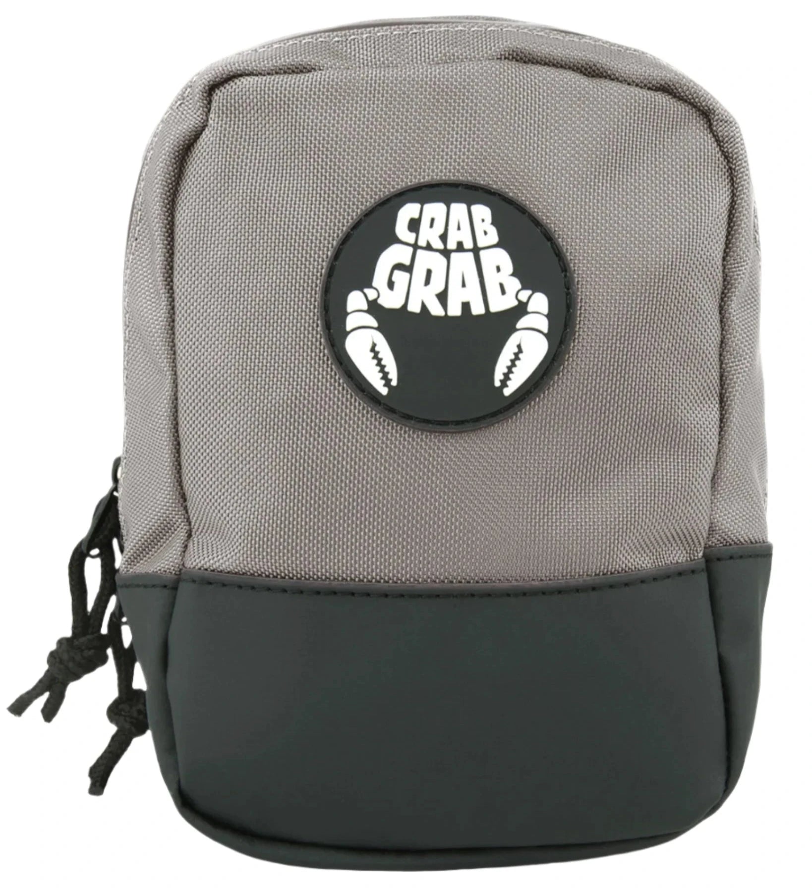 Crab Grab Snowboard Binding Bag 2025 - A gray snowboard binding bag with a black patch featuring white lettering that reads "CRAB GRAB" and a crab claw graphic.