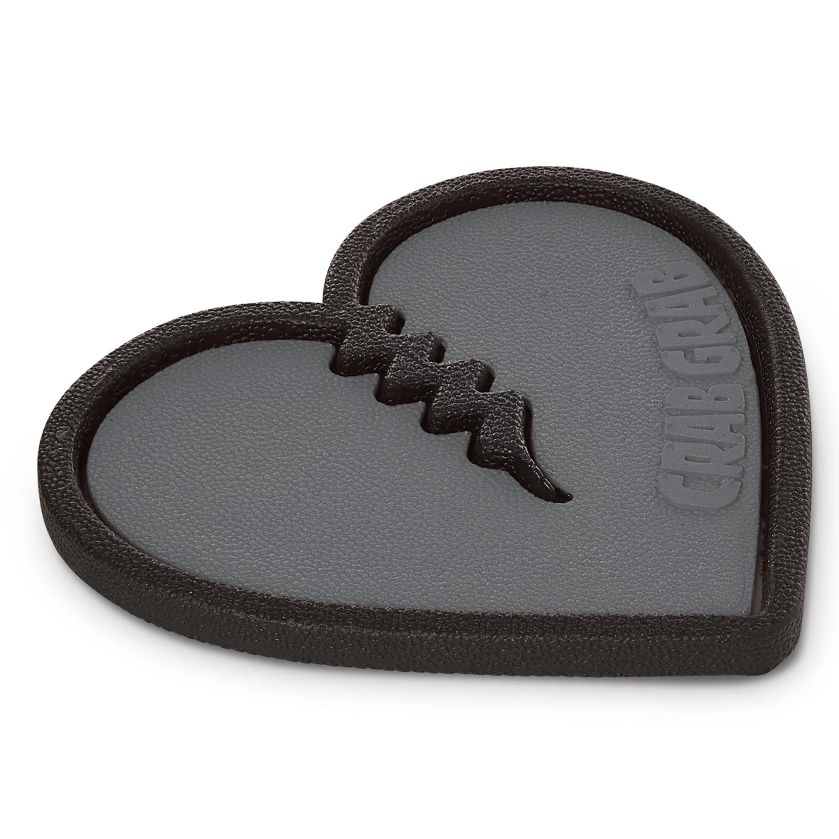 Crab Grab Mega Heart Stomp Pad 2025 - A black heart-shaped pad with a stitched design and the words "crab grab" embossed on it.