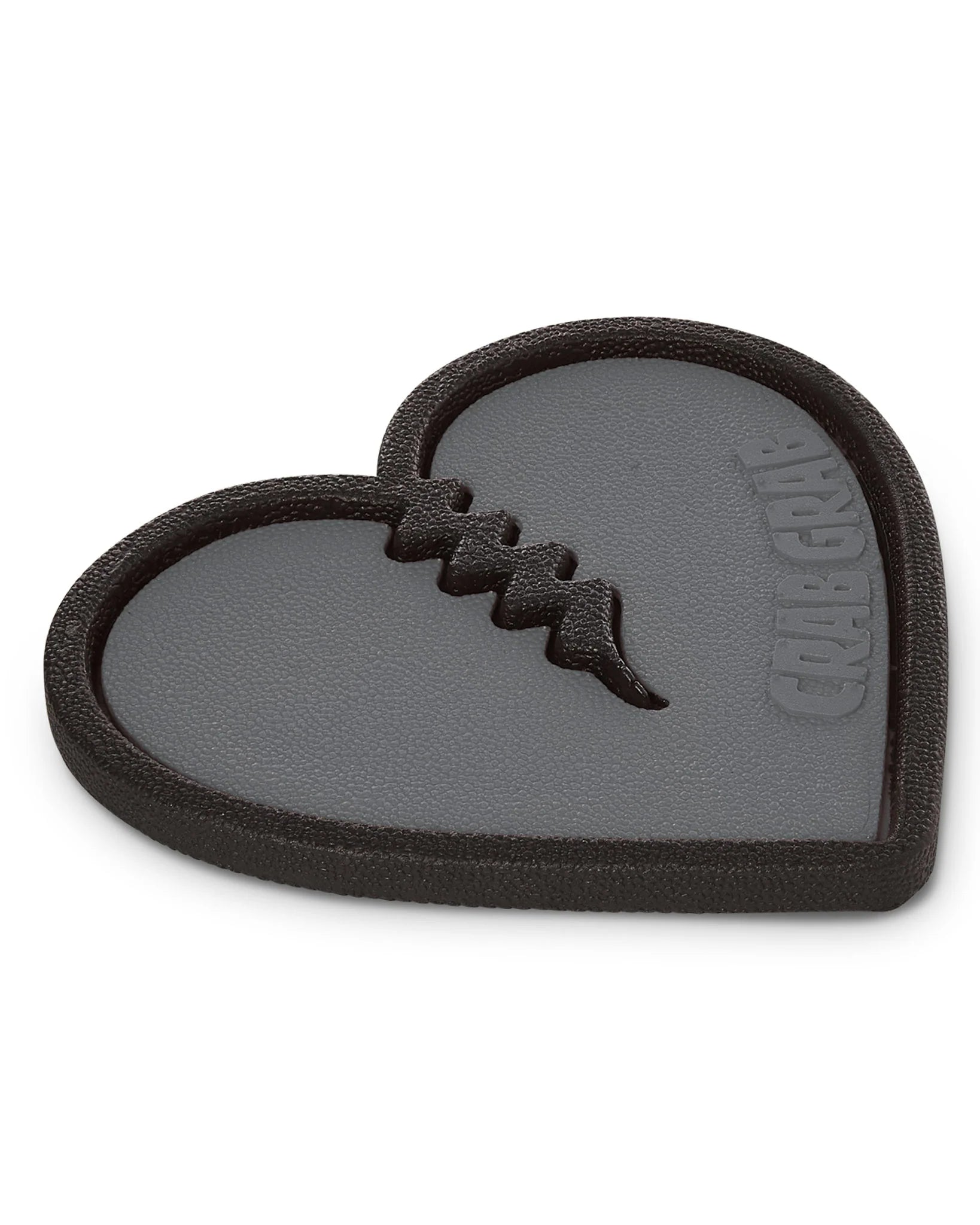 Crab Grab Mega Heart Stomp Pad 2025 - A black heart-shaped pad with a stitched design and the words "crab grab" embossed on it.