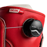 Vans Women's Encore Pro Limited Edition Snowboard Boots 2026 - A pair of red snowboard boots with a white sole and laces, featuring a textured pattern on the side.