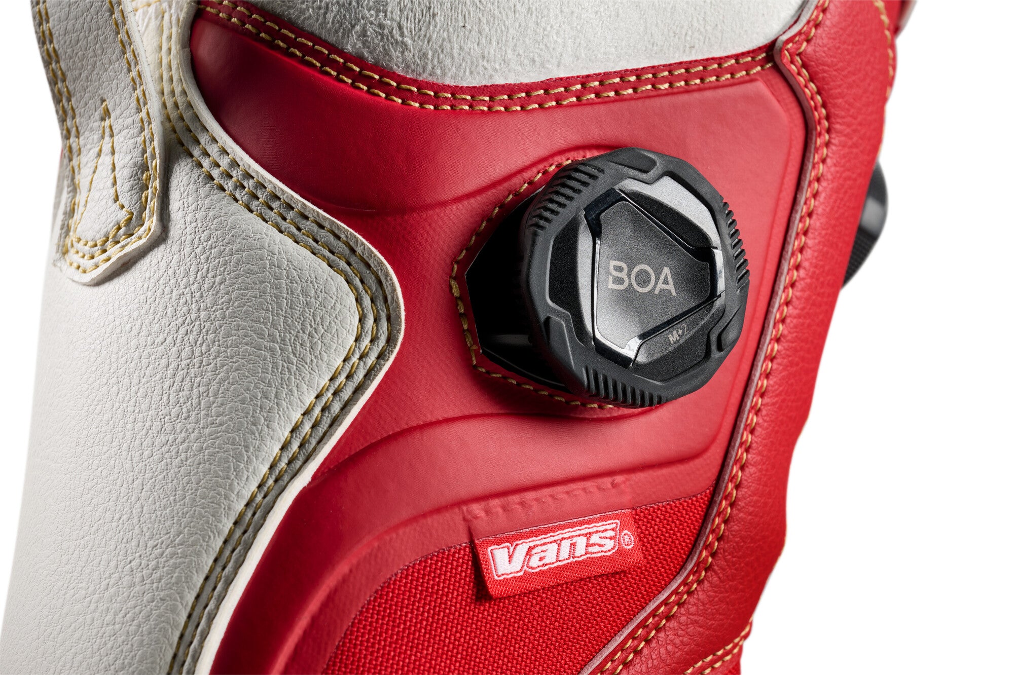 Vans Women's Encore Pro Limited Edition Snowboard Boots 2026 - Black snowboard boots with white accents and a distinctive red stripe on the side.
