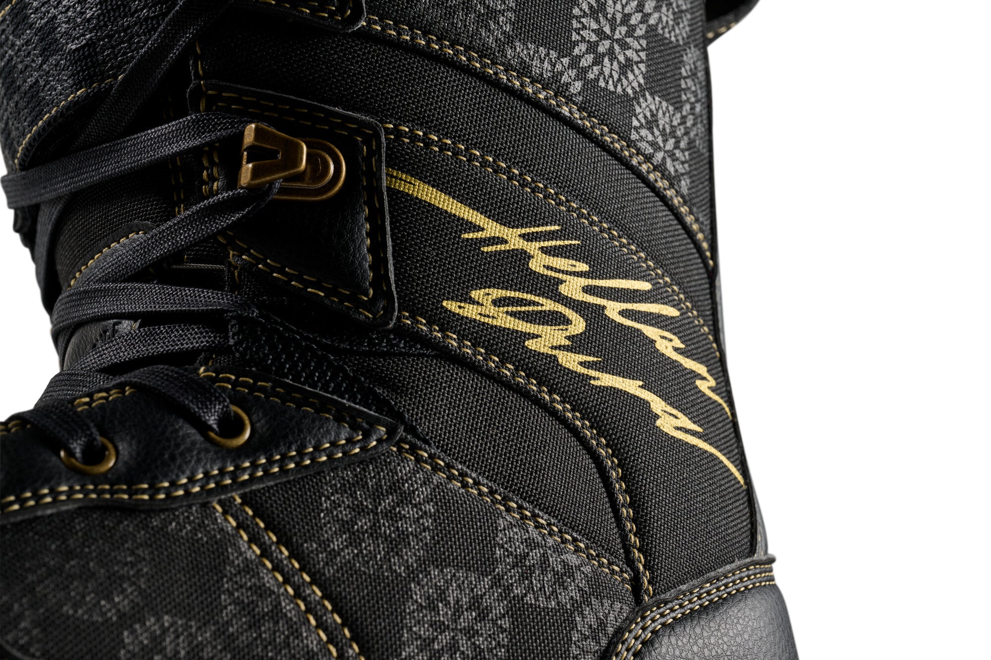 Vans Invado Pro Limited Edition Snowboard Boots 2026 - Black snowboard boots with a subtle pattern of white geometric shapes and yellow stitching.