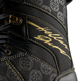 Vans Invado Pro Limited Edition Snowboard Boots 2026 - Black snowboard boots with a subtle pattern of white geometric shapes and yellow stitching.