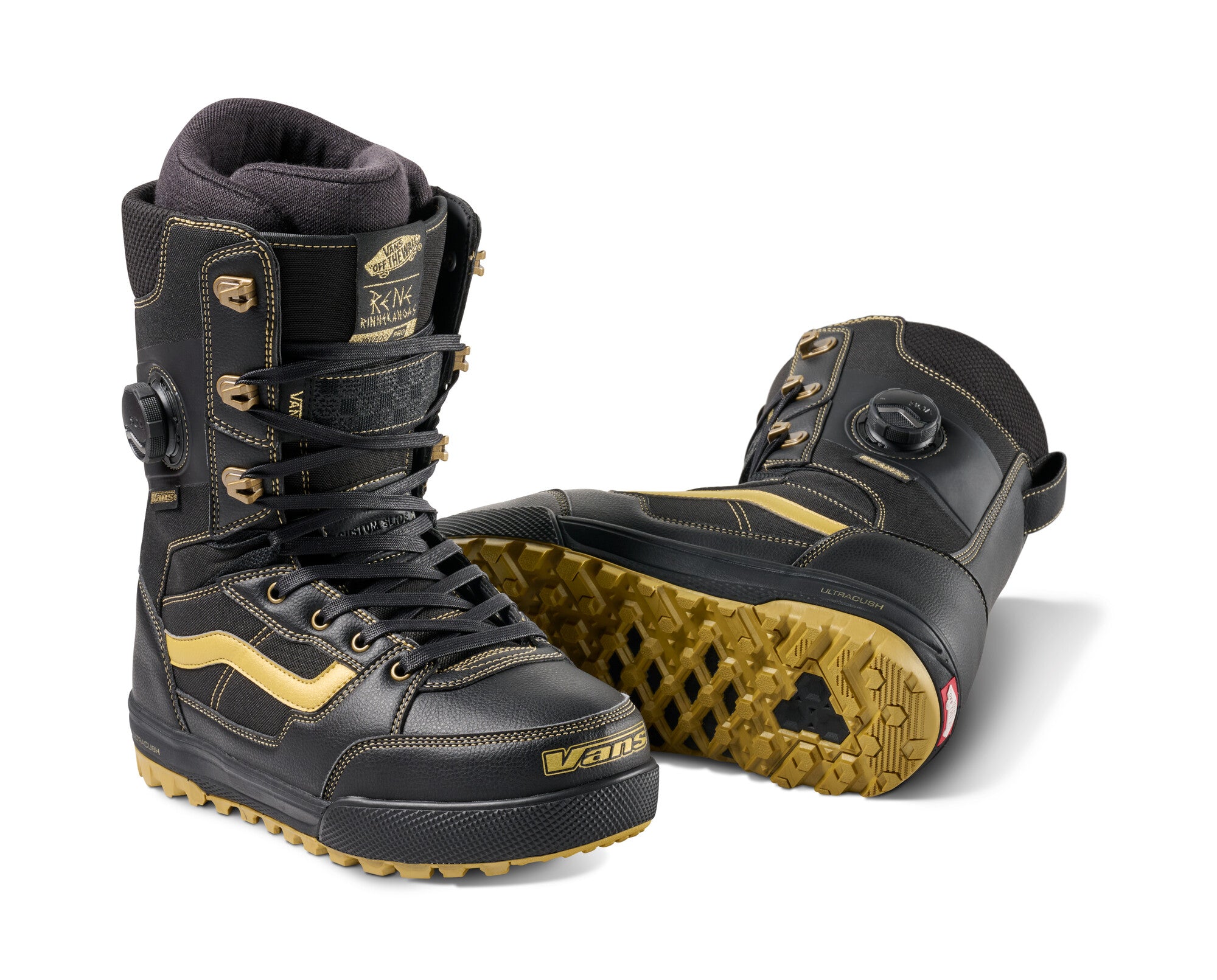 Vans Invado Pro Limited Edition Snowboard Boots 2026 - Black snowboard boots with yellow accents and a textured sole.