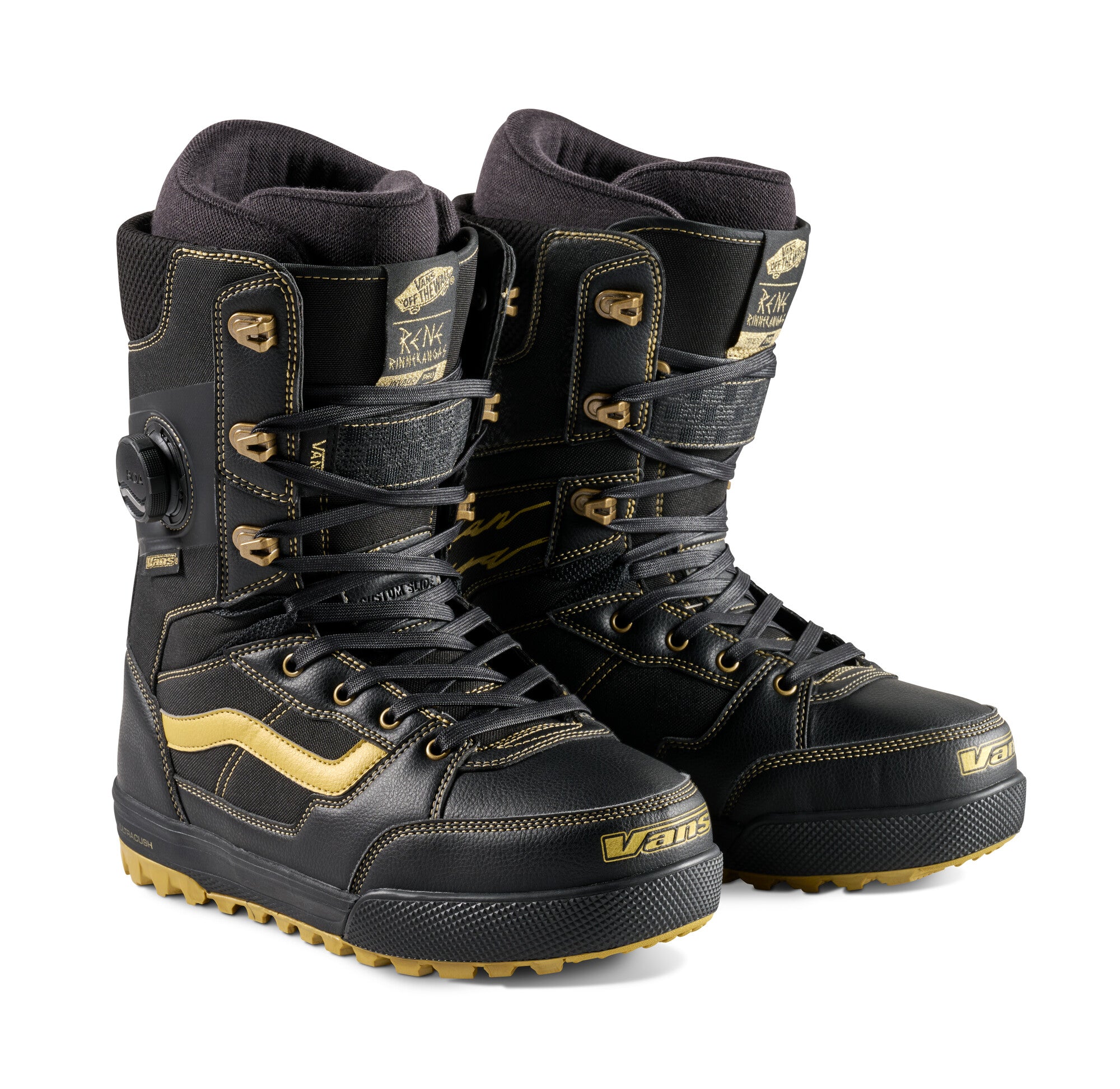 Vans Invado Pro Limited Edition Snowboard Boots 2026 - Black snowboard boots with yellow accents and a textured rubber sole.