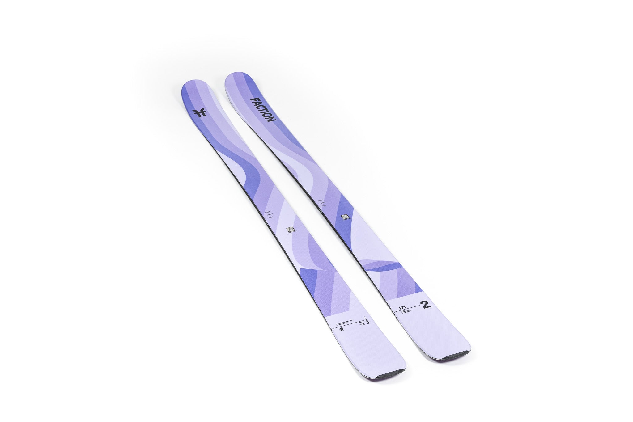 Faction Dancer 2 Ski 2026 - A pair of skis with a purple and white color scheme, featuring a wavy pattern on the top sheet.