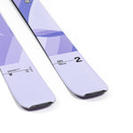 Faction Dancer 2 Ski 2026 - White skis with blue geometric pattern on top and black bindings.