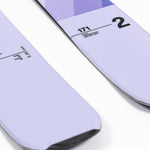 Faction Dancer 2 Ski 2026 - White ski with blue geometric pattern on top and black bindings.