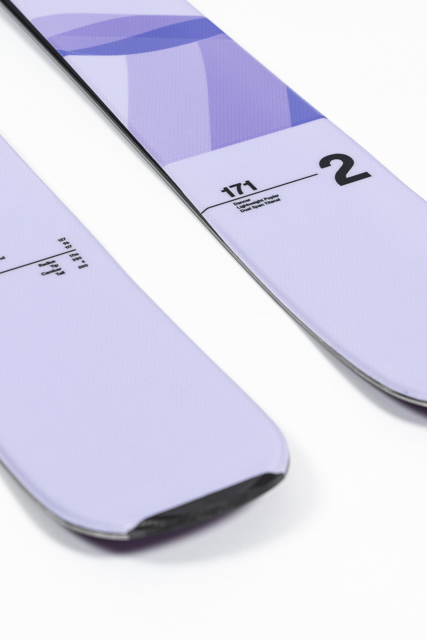 Faction Dancer 2 Ski 2026 - White ski with blue geometric pattern on top and black bindings.