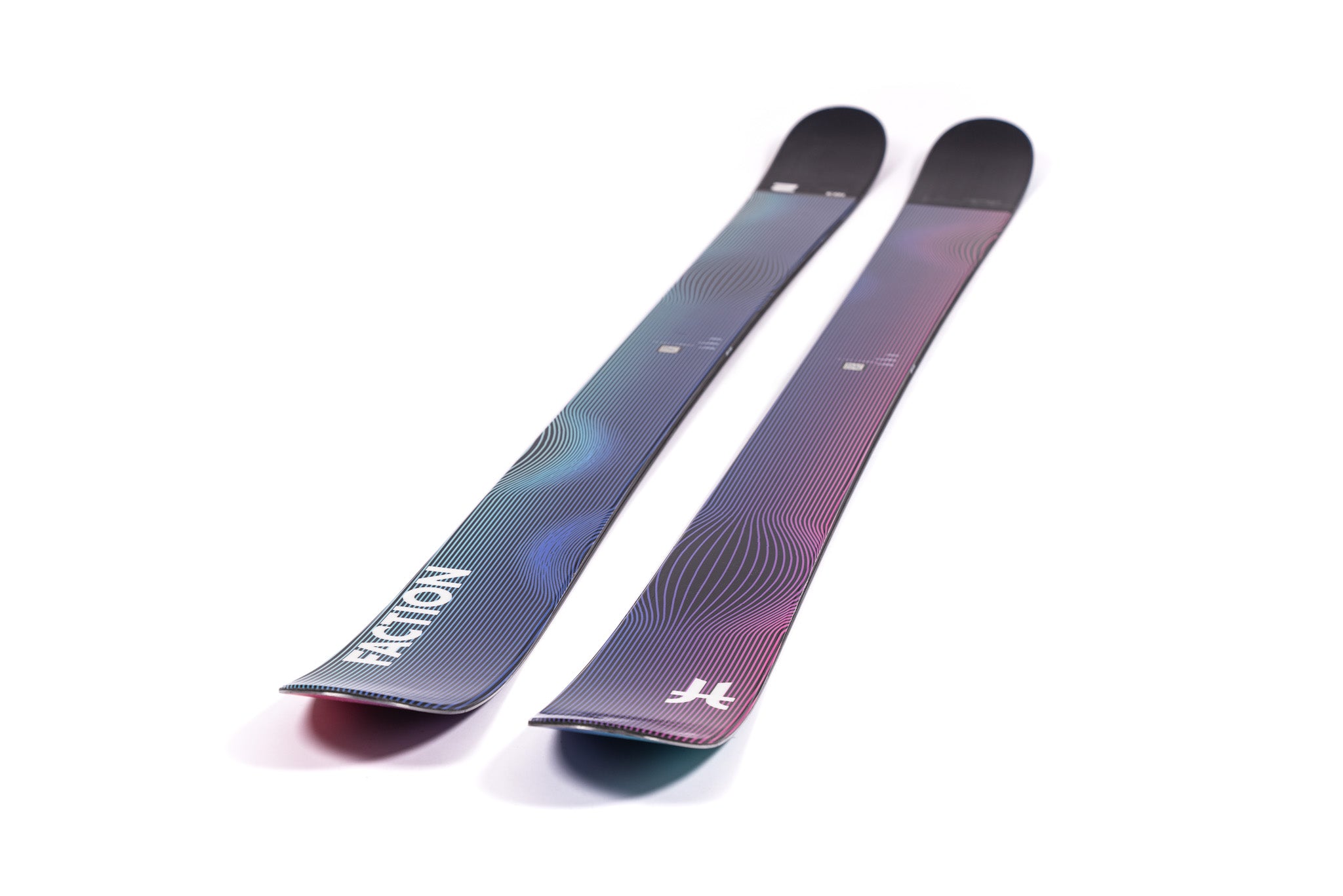 Faction Studio 2 Ski 2025 - A blue, purple, and pink ski with a wavy pattern on its surface.