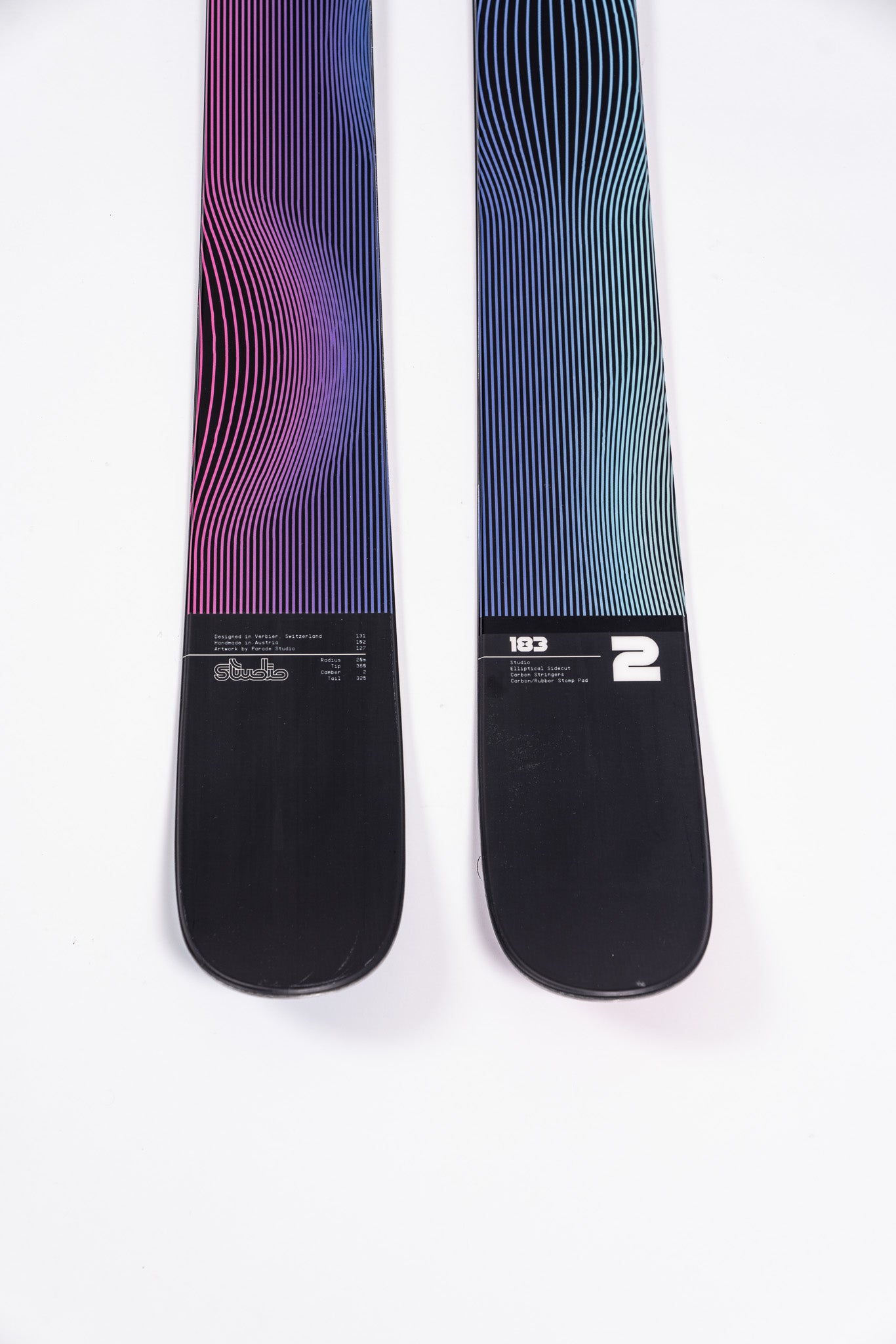 Faction Studio 2 Ski 2025 - A black ski with a wavy, pink and purple pattern on top.