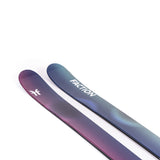 Faction Studio 2 Ski 2025 - A pair of skis with a blue and purple gradient pattern on the top, featuring thin white lines that curve around the edges.