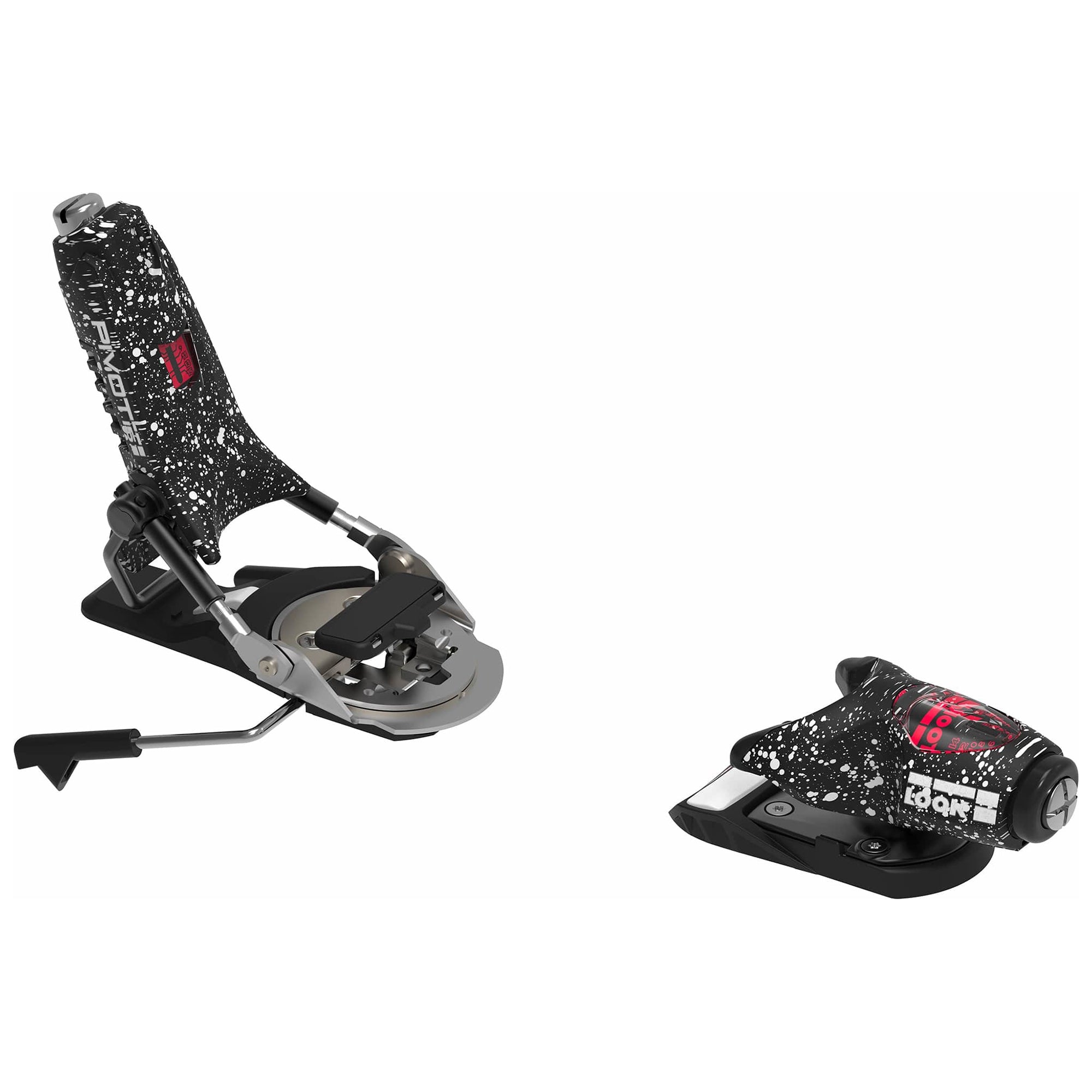 Look Pivot 15 GW Ski Bindings 2025 - Black bindings with silver hardware and red logos on a white background.