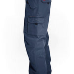 Navy shell cargo pants with zip fly and flap cargo pockets