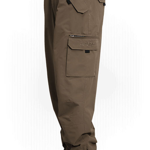 Espresso brown shell cargo pants with zip fly and flap cargo pockets