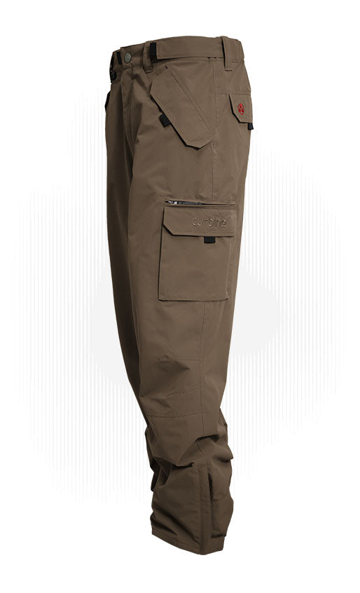 Espresso brown shell cargo pants with zip fly and flap cargo pockets
