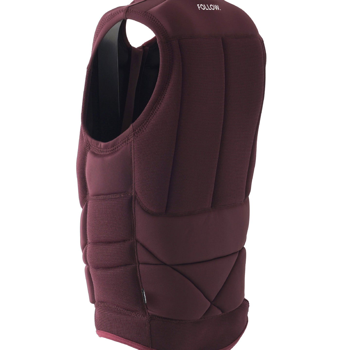 Follow Capiva Impact Vest 2024 - A maroon impact vest with a white logo on the upper right side.