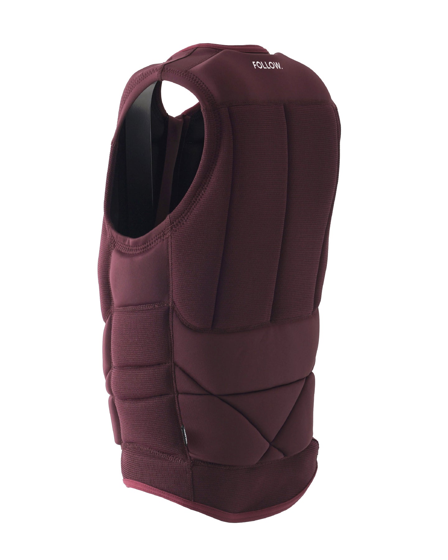 Follow Capiva Impact Vest 2024 - A maroon impact vest with a white logo on the upper right side.