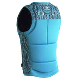 Follow Women's Harmony Impact Vest 2024 - A blue vest with a black and white patterned top, featuring a textured fabric design.