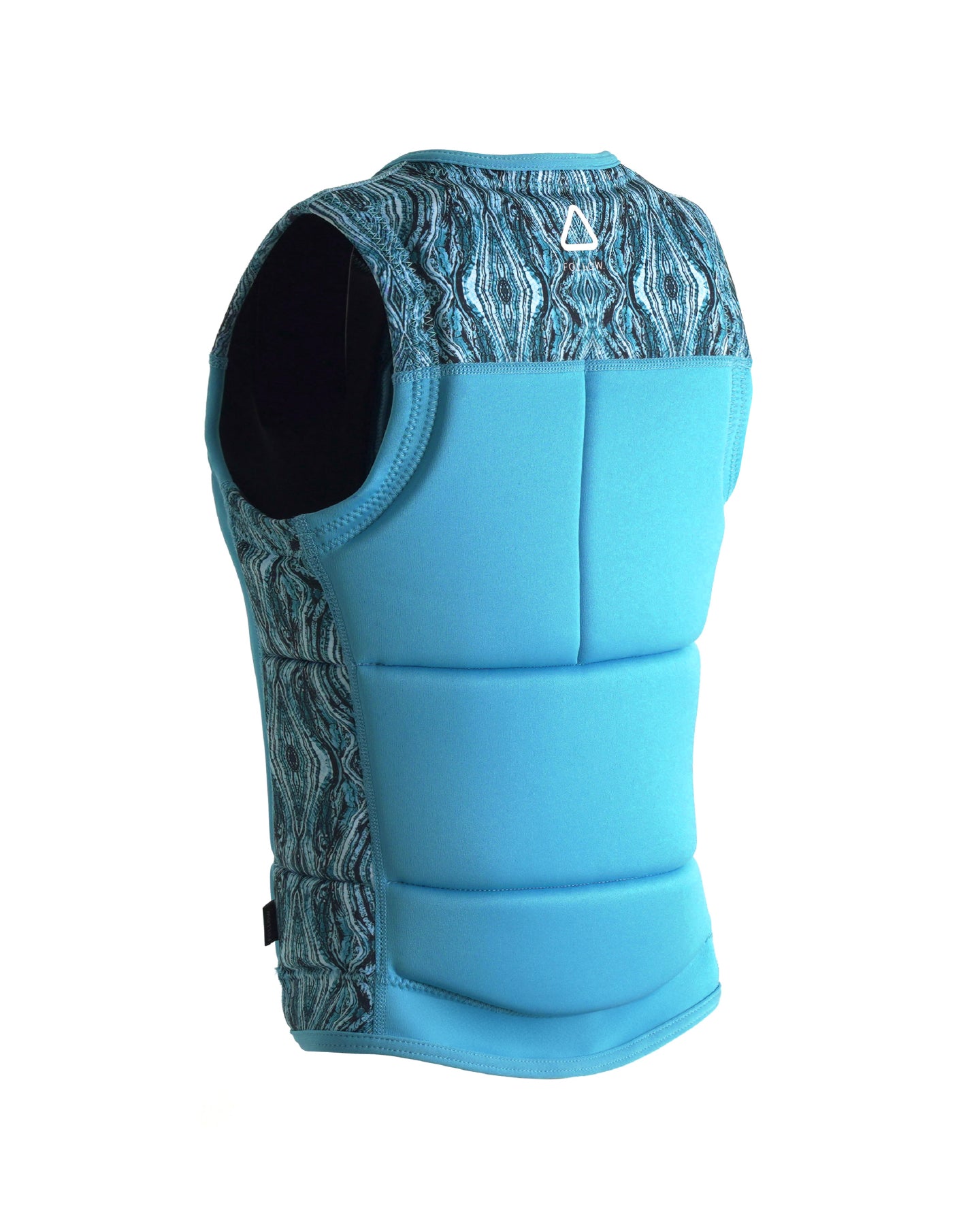 Follow Women's Harmony Impact Vest 2024 - A blue vest with a black and white patterned top, featuring a textured fabric design.