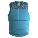 Follow Women's Harmony Impact Vest 2024 - A blue impact vest with a black and white patterned top, featuring a triangular logo at the back.