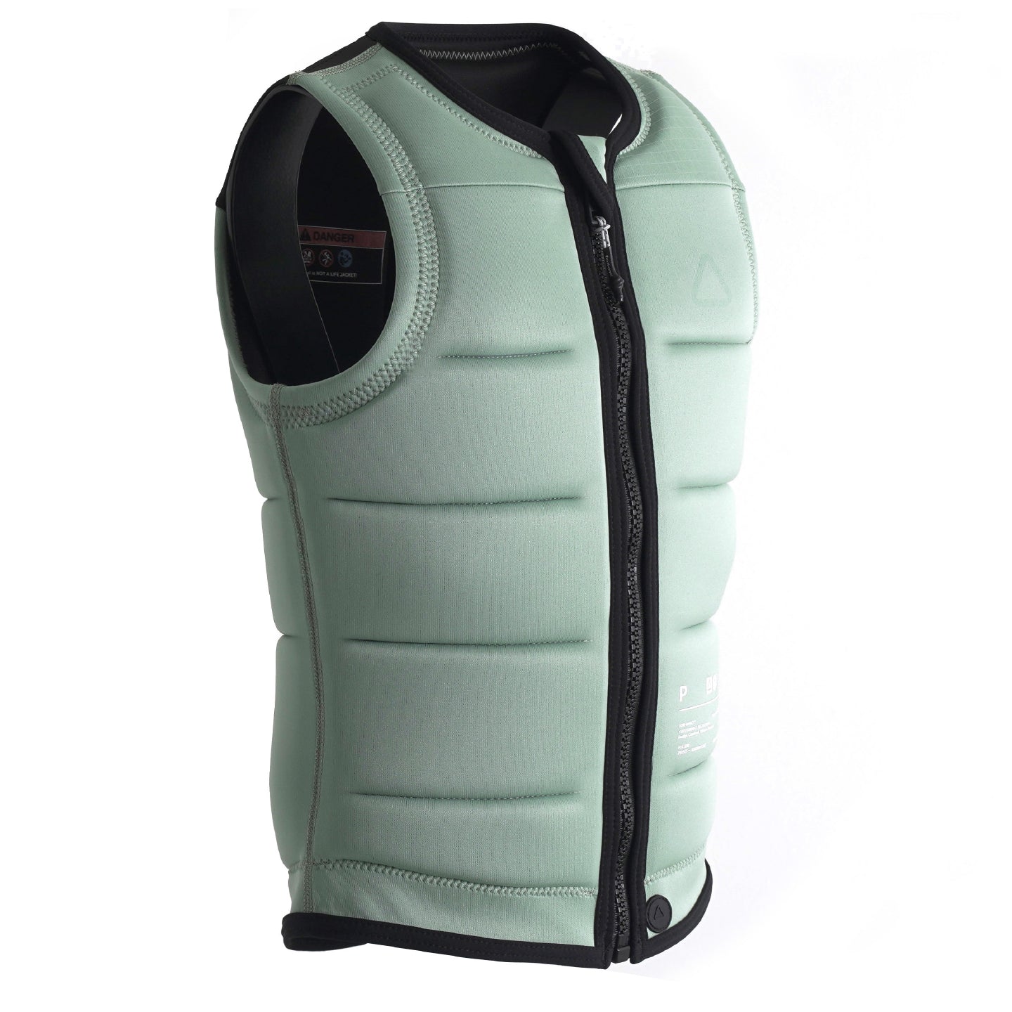 Follow Women's Project One Impact Vest 2024 - A mint green vest with a black zipper and white lettering on the front.