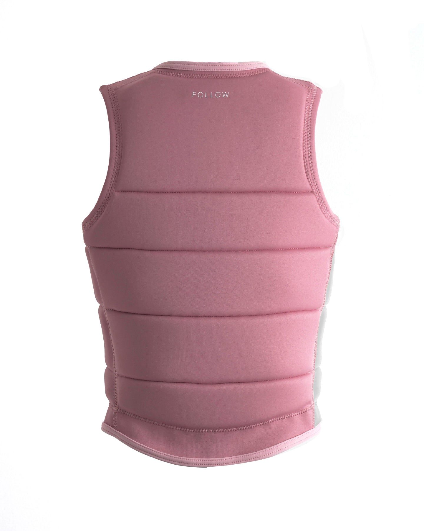 Follow Women's Corp Comp Vest 2024 - A pink women's ski vest with a logo on the upper left chest and a zipper down the front.