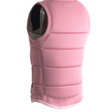 Follow Women's Corp Comp Vest 2024 - A pink vest with a white logo on the chest and a zipper down the front.