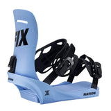 Fix Nation Snowboard Binding - A light blue snowboard binding with black buckles and straps, featuring a textured surface on the footbed.