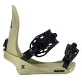Fix Nation Snowboard Binding - A snowboard binding with a tan base plate and black buckles.