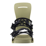 Fix Nation Snowboard Binding 2025 - A black snowboard binding with a rectangular cutout at the top of the strap, featuring a geometric pattern on the baseplate and a textured grip on the straps.