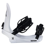 Fix Nation Snowboard Binding 2025 - A white snowboard binding with a black strap and buckle.