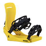 Fix Nation Snowboard Binding 2025 - A bright yellow snowboard binding with black buckles and straps.