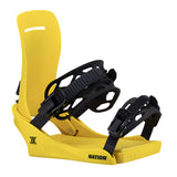 Fix Nation Snowboard Binding 2025 - A bright yellow snowboard binding with black buckles and straps.
