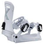 Fix Women's Opus Snowboard Binding - A white snowboard binding with a black buckle and gray logo on the side.