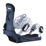 Fix Peak Snowboard Binding 2025 - A dark gray snowboard binding with a black logo on the side and white buckles.