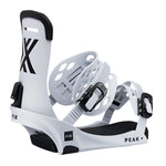 Fix Peak Snowboard Binding 2025 - White snowboard bindings with black buckles and straps.