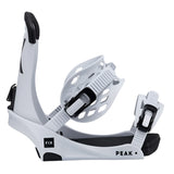 Fix Peak Snowboard Binding - White snowboard bindings with black buckles and straps.