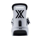 Fix Peak Snowboard Binding 2025 - A white snowboard binding with a black logo on top and a black strap in the middle.