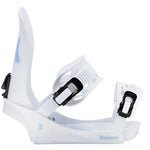 Fix Women's Seneca Snowboard Binding - A white snowboard binding with a black buckle and strap, featuring a blue logo on the side.