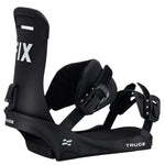Fix Truce Snowboard Binding 2025 - Black snowboard bindings with white lettering and logo on top of left binding.