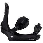 Fix Truce Snowboard Binding 2025 - Black snowboard binding with white logo on top of left foot strap.